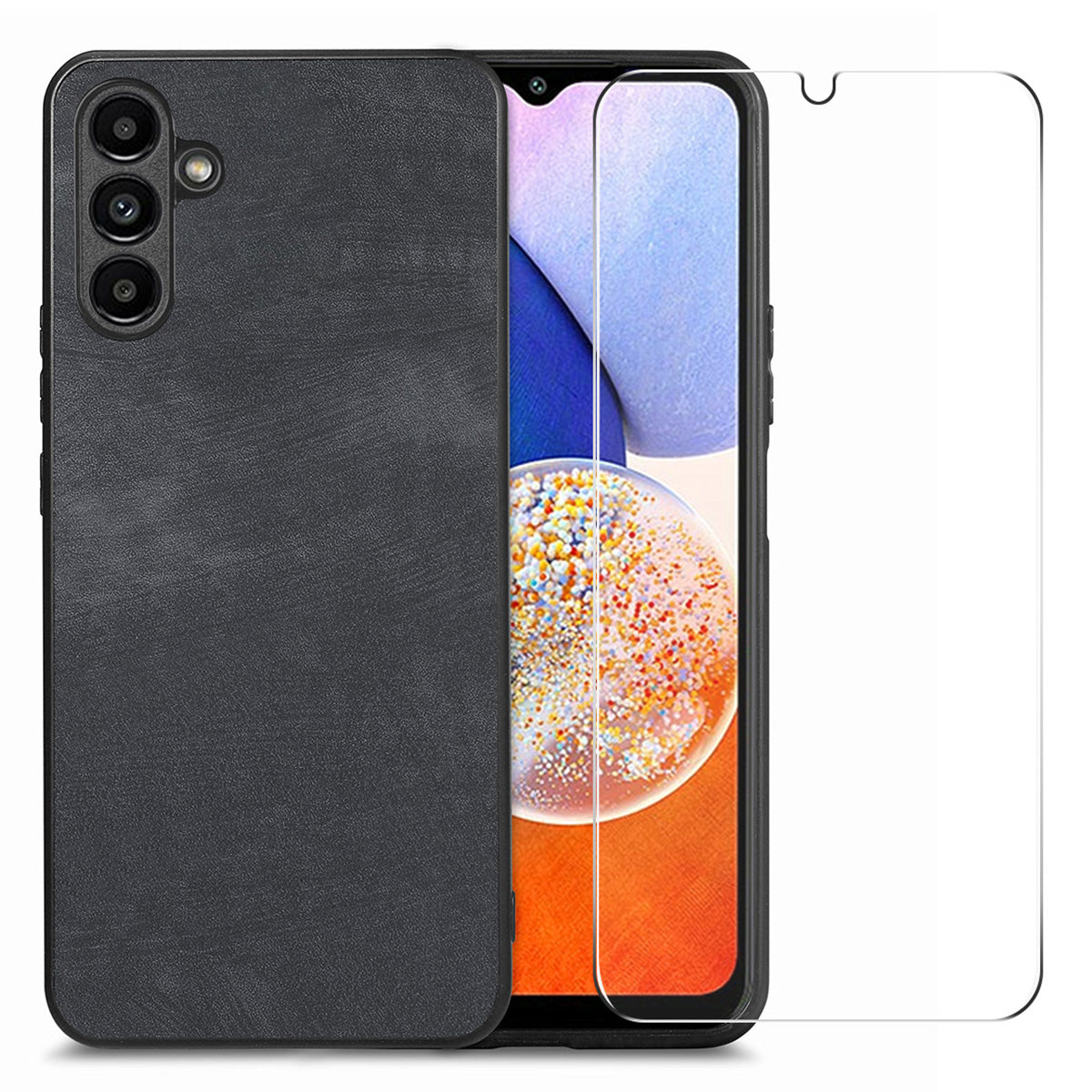 ENKAY HAT PRINCE For Samsung Galaxy A14 4G PU Leather Coated PC Retro Phone Case with High Aluminium-silicon Glass Film ENKAY HAT PRINCE For Samsung Galaxy A14 4G PU Leather Coated PC Retro Phone Case with High Aluminium-silicon Glass Film